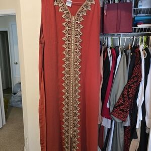 Embroidered Red Sleeveless Dress